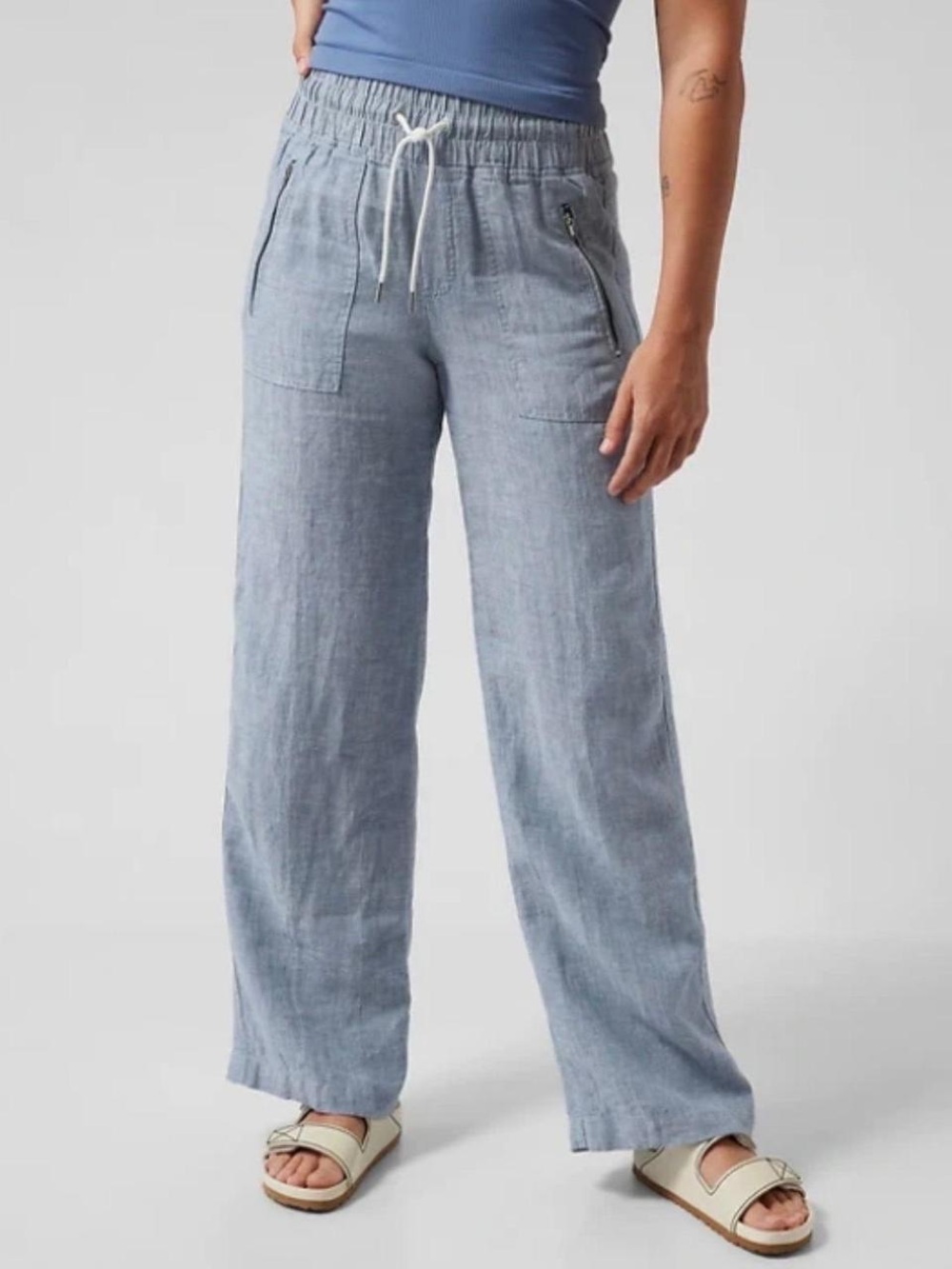 Athleta Dusty Blue Linen-Blend Wide Leg Pants
